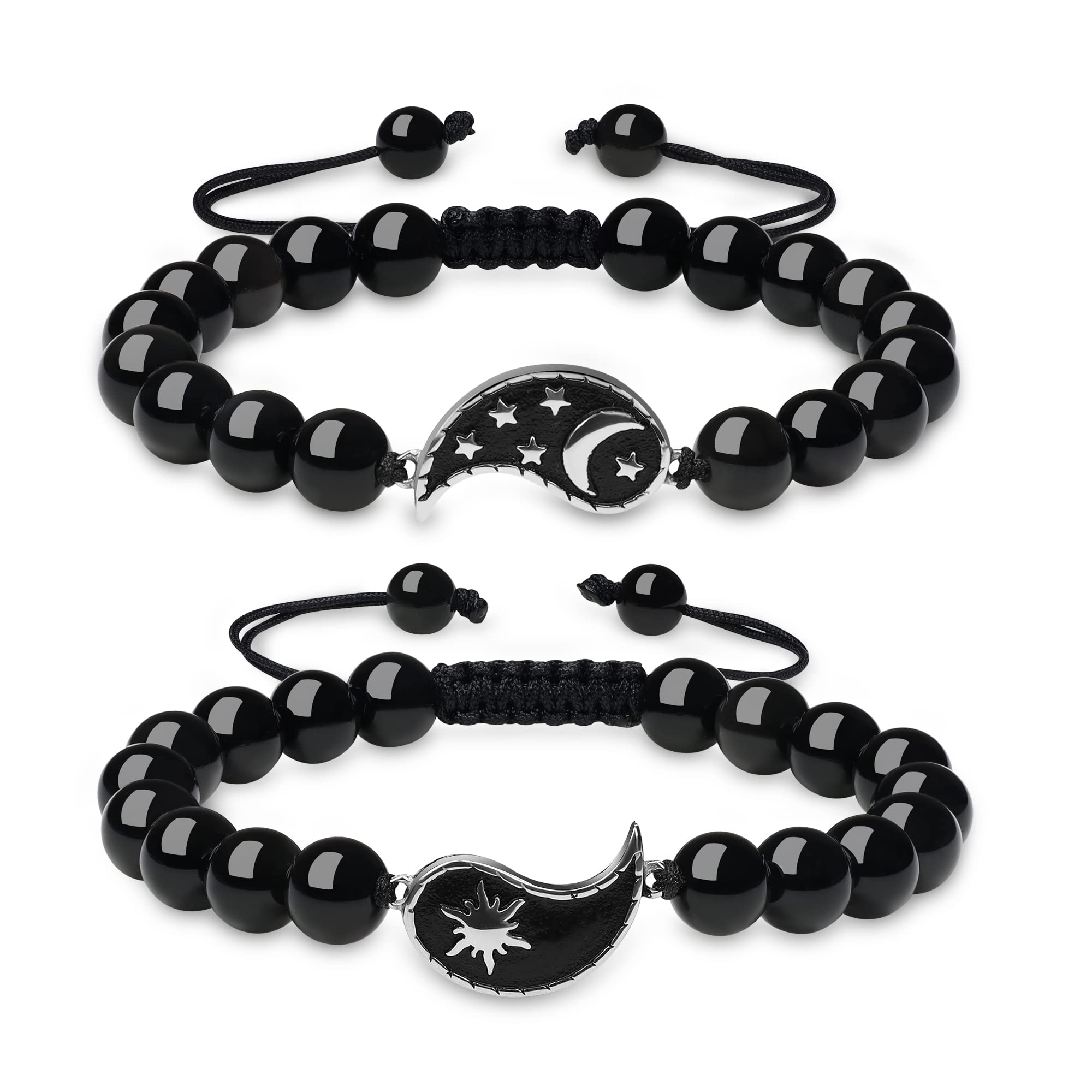 COAI Gifts for Her Yin Yang My Sun and Stars Moon of My Life Black Obsidian Stone Bracelets