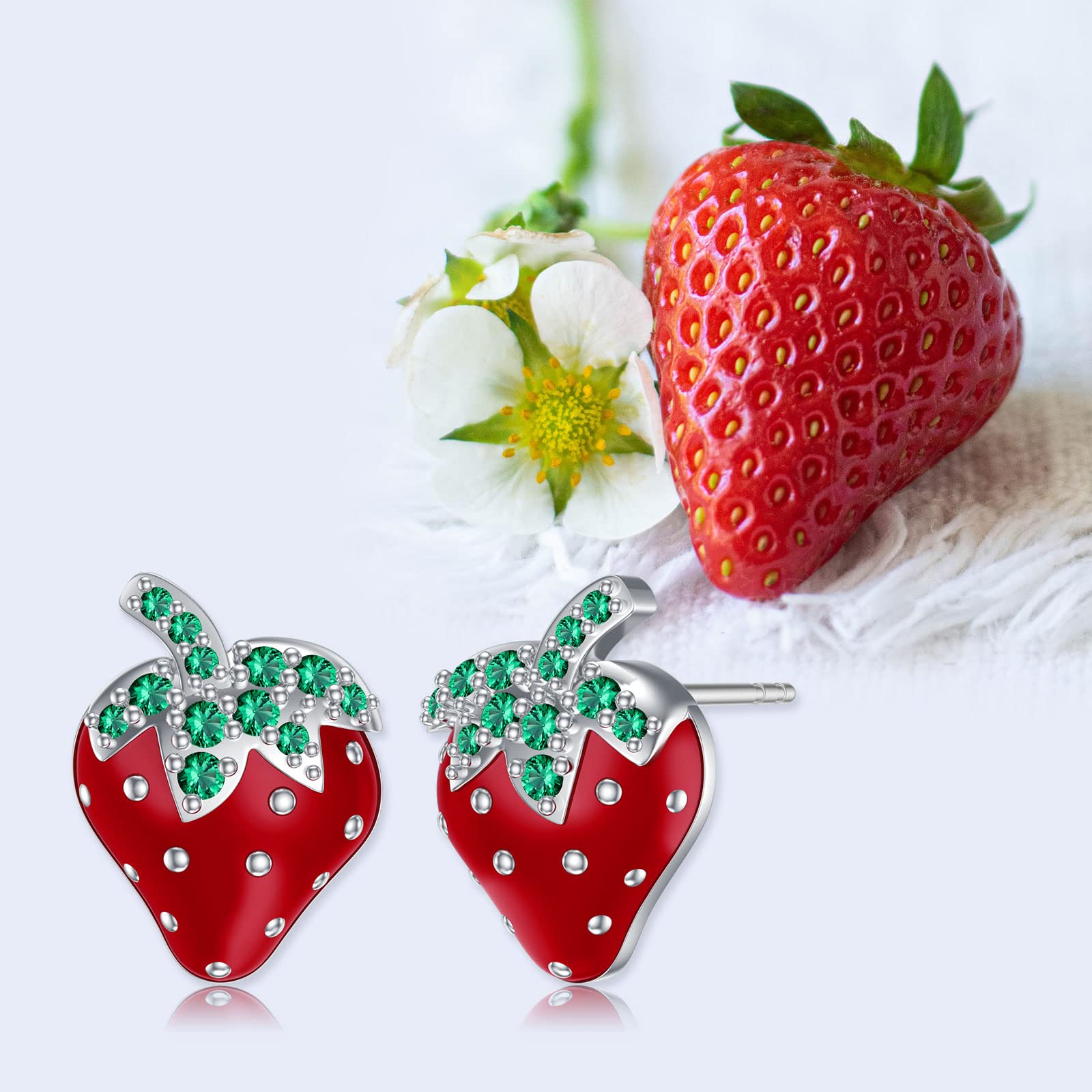 SHUSUKUE Strawberry Earrings Sterling Silver Strawberry Stud Earrings Hypoallergenic Earrings Jewelry Gifts for Women