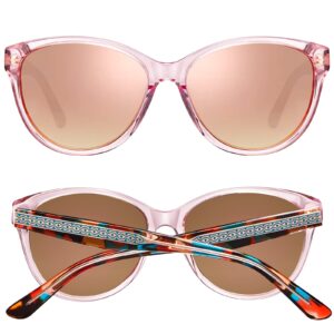 CARFIA Pink Mirrored Cateye Sunglasses for Women Polarized UV Protection, Handcrafted Acetate Frame with Embossed Wire Core