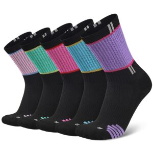 cooplus womens athletic crew socks performance cushioned outdoor hiking moisture wicking socks (5 pairs)