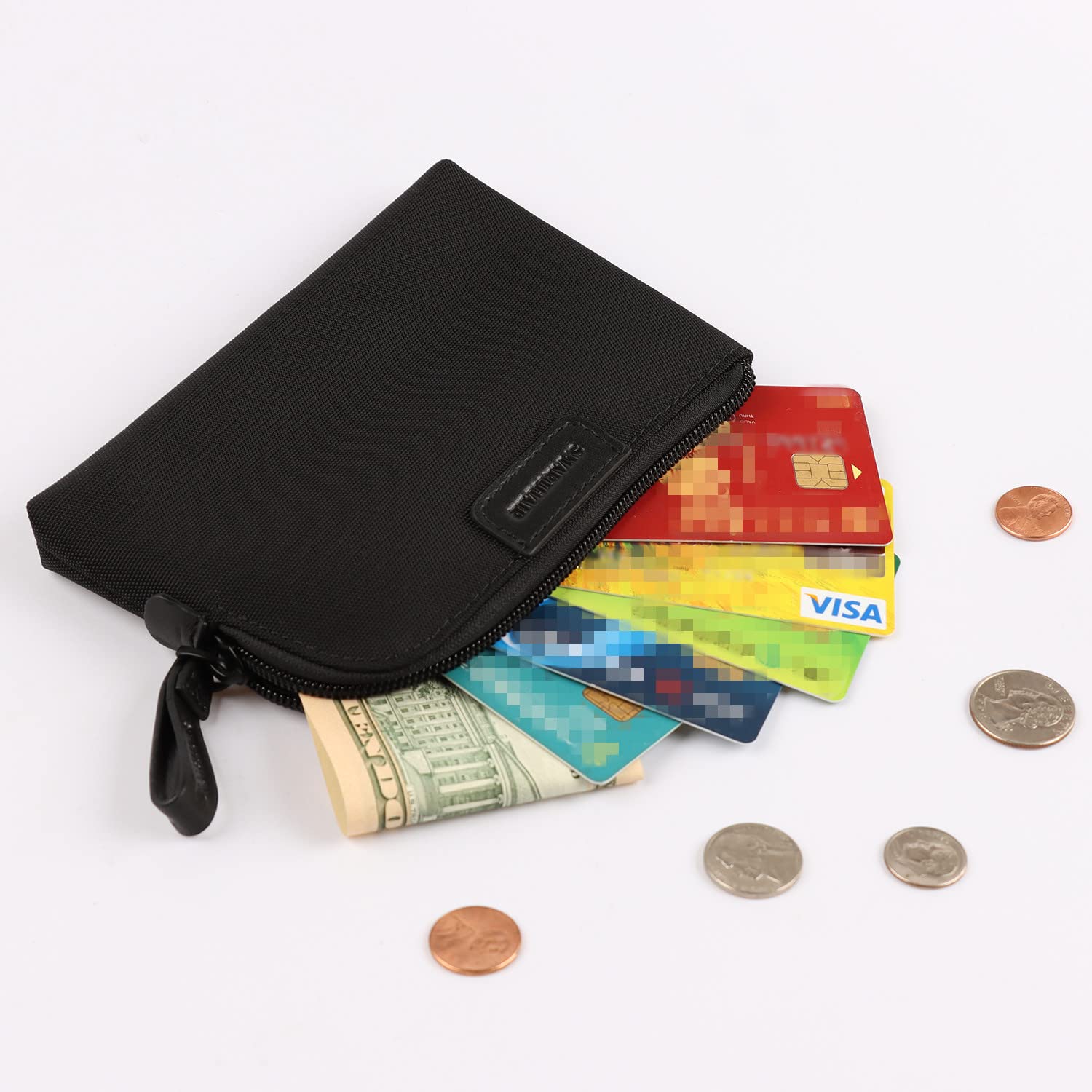 SMARTHAIR Coin Purse Change Wallet Pouch Nylon Card Holder for Women,Black,YS004