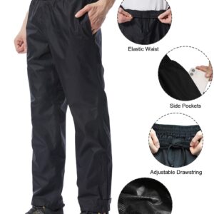 iCreek Men's Rain Pants Waterproof Over Pants Windproof Lightweight Hiking Pants Work Rain Outdoor for Golf, Fishing (Black, Medium/28 Inseam)