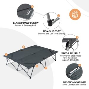 KingCamp Folding Camping Cot Adjustable Heavy Duty Outdoor Oversized Adult Wide, 84.6''x 55.1''x18.9'', Grey-double