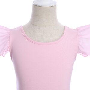 Gymnastics Leotards for Girls Toddler Ballet Leotard 4 Colors Ruffle Sleeve Kids Dance Leotards Crisscross Back Bodysuit High Elastic Ballerina Costume Crew Neck Biketards Outfit Pink 6-7 Years