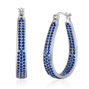 cinily 925 sterling silver post big sapphire blue cubic zirconia hoop earrings for women large oval chunky hoop earrings 14k white gold plated gemstone earrings