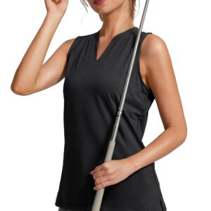 Obla Women's Sleeveless Golf Shirt V-Neck Lightweight Quick Dry Tennis Tank Tops Polo Shirts for Women(Black_L)