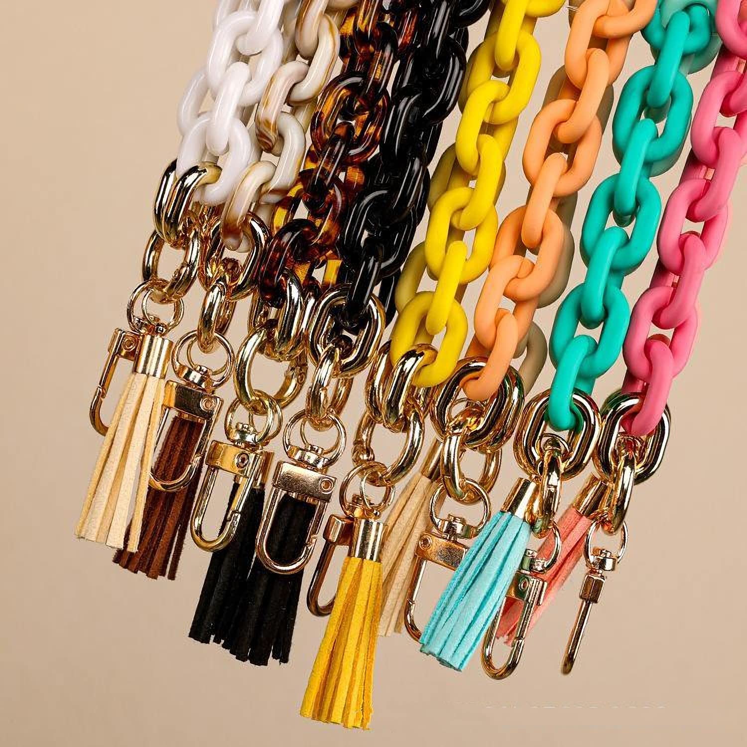 Keychain Wristlet Acrylic Key Chain DIY Handmade Keyring with tassel Bangle Chains-style 3 pink