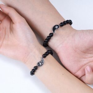 COAI Gifts for Her Yin Yang My Sun and Stars Moon of My Life Black Obsidian Stone Bracelets