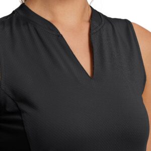 Obla Women's Sleeveless Golf Shirt V-Neck Lightweight Quick Dry Tennis Tank Tops Polo Shirts for Women(Black_L)