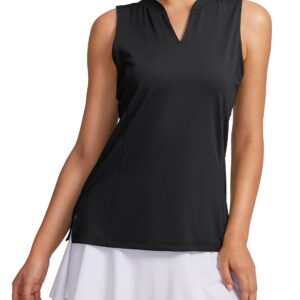 Obla Women's Sleeveless Golf Shirt V-Neck Lightweight Quick Dry Tennis Tank Tops Polo Shirts for Women(Black_L)