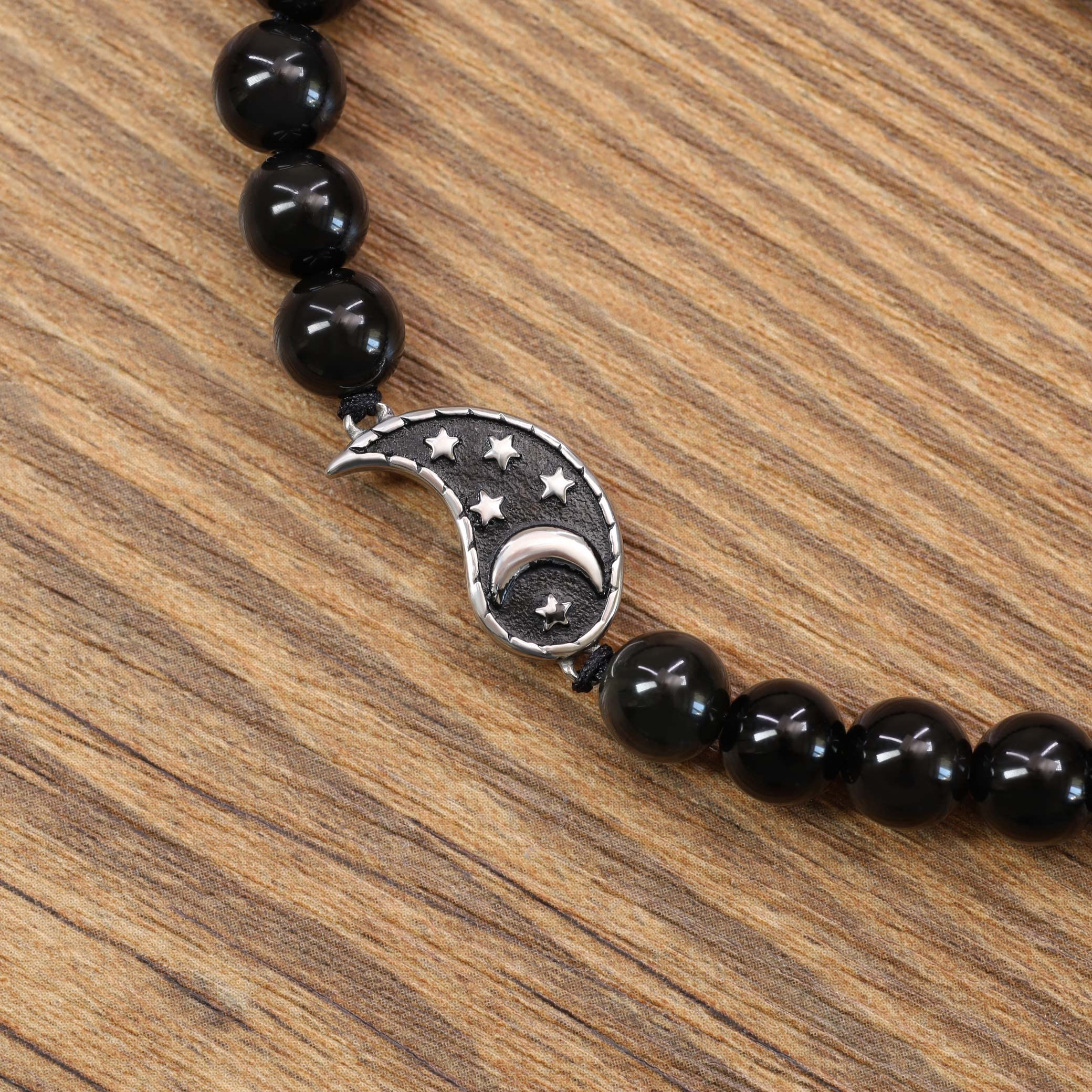 COAI Gifts for Her Yin Yang My Sun and Stars Moon of My Life Black Obsidian Stone Bracelets