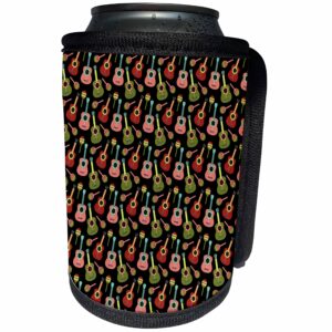 Can Cooler Bottle Wrap - Pink, Green, and Red Mexican Guitars and Maracas Pattern Patterns