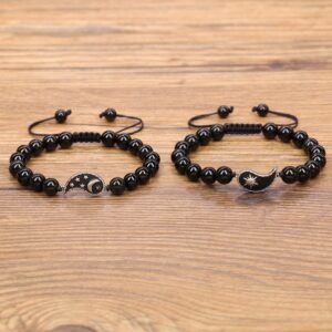 COAI Gifts for Her Yin Yang My Sun and Stars Moon of My Life Black Obsidian Stone Bracelets