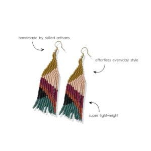 INK+ALLOY Boho Beaded Earrings for Women Dangling, Lennon Seed Bead Medium Fringe Dangle Earrings, Handmade Jewelry for the Modern Bohemian, 3.25-Inch Length (Muted Geometric)