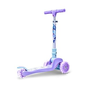 Jetson Disney Frozen 3-Wheel Kick Kids Scooter, LED Lights on Stem, Light-Up Wheels, Height-Adjustable Handlebar, Lean-To-Steer System, Easy-Folding Mechanism, Ages 3+, Purple, JFRZN-3KIK