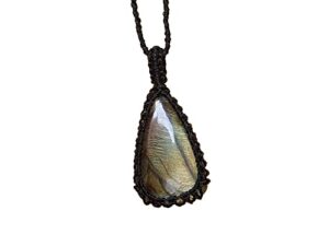 natural labradorite macrame pendant, cord wrapped macrame pendant, bohemian jewelry, hand wrapped pendant