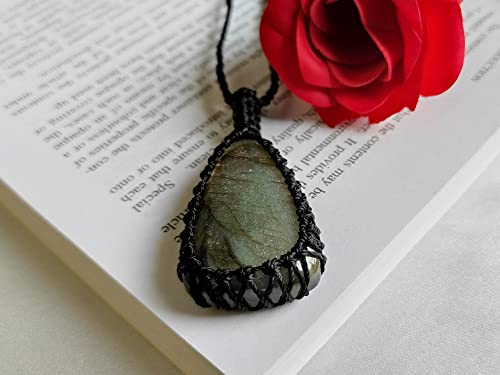 Natural Labradorite Macrame Pendant, Cord Wrapped Macrame Pendant, Bohemian Jewelry, Hand Wrapped Pendant