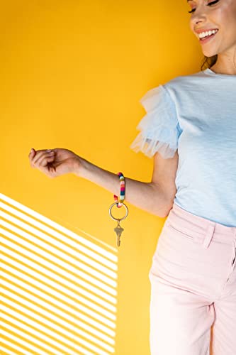 INK + ALLOY Women's Chloe Beaded Key Ring and Bracelet Handmade Jewelry for the Modern Bohemian (Pink Citron Peacock Stripes)