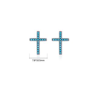 Turquoise Cross Tiny Stud Earrings 925 Sterling Silver Blue Stone CZ Cartilage Tragus Earring Sleeper Statement Stud Faith Ear Piercing Jewelry Gifts for Women