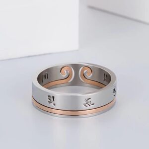 JUNTEN Promise Ring for Couples Set Stainless Steel Buddhist Sanskrit Mantra Bands Sun Wukong Ring Lover Rings Size 9