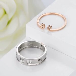 JUNTEN Promise Ring for Couples Set Stainless Steel Buddhist Sanskrit Mantra Bands Sun Wukong Ring Lover Rings Size 9