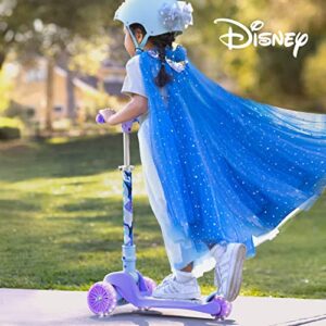 Jetson Disney Frozen 3-Wheel Kick Kids Scooter, LED Lights on Stem, Light-Up Wheels, Height-Adjustable Handlebar, Lean-To-Steer System, Easy-Folding Mechanism, Ages 3+, Purple, JFRZN-3KIK