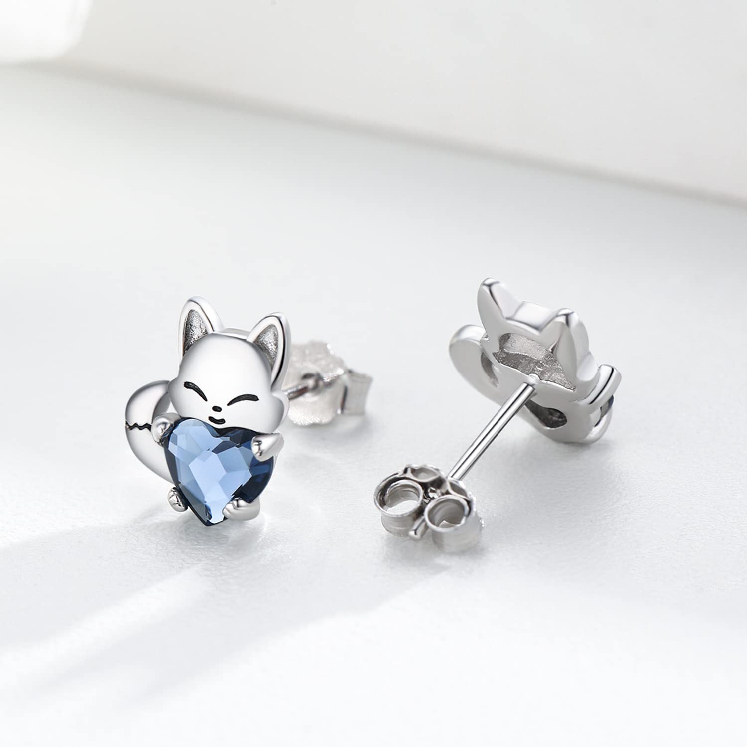 Fox Earrings Sterling Silver Cute Animal Crystal Earrings Hypoallergenic Studs Earrings for Sensitive Ears Fox Jewelry Gifts for Women Girls