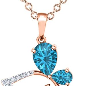 JewelsCart 1.50 CT Pear Shape Gemstone 14K Rose Gold Over Butterfly Pendant Necklace For Women's