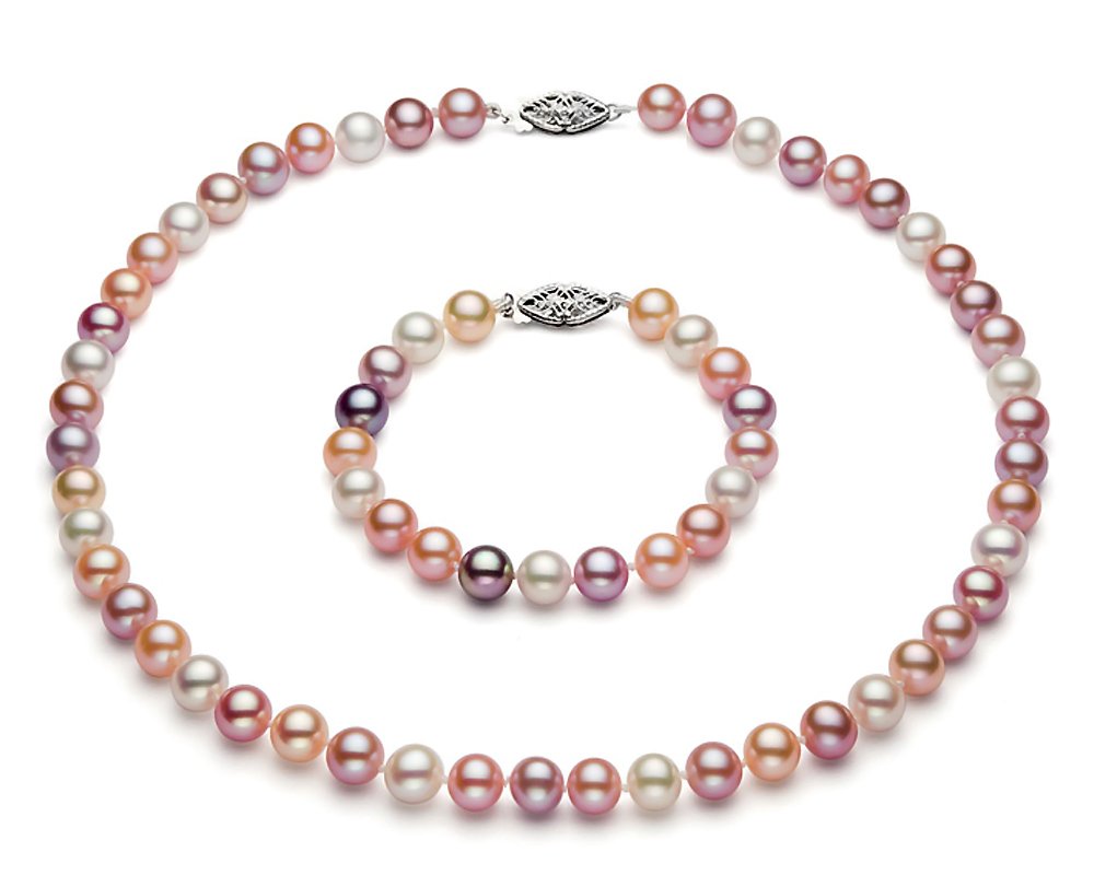 Stunning 7-7.5mm Multicolor Freshwater Cultured Pearl Set AA+ Quality Sterling Silver Clasp - PremiumPearl