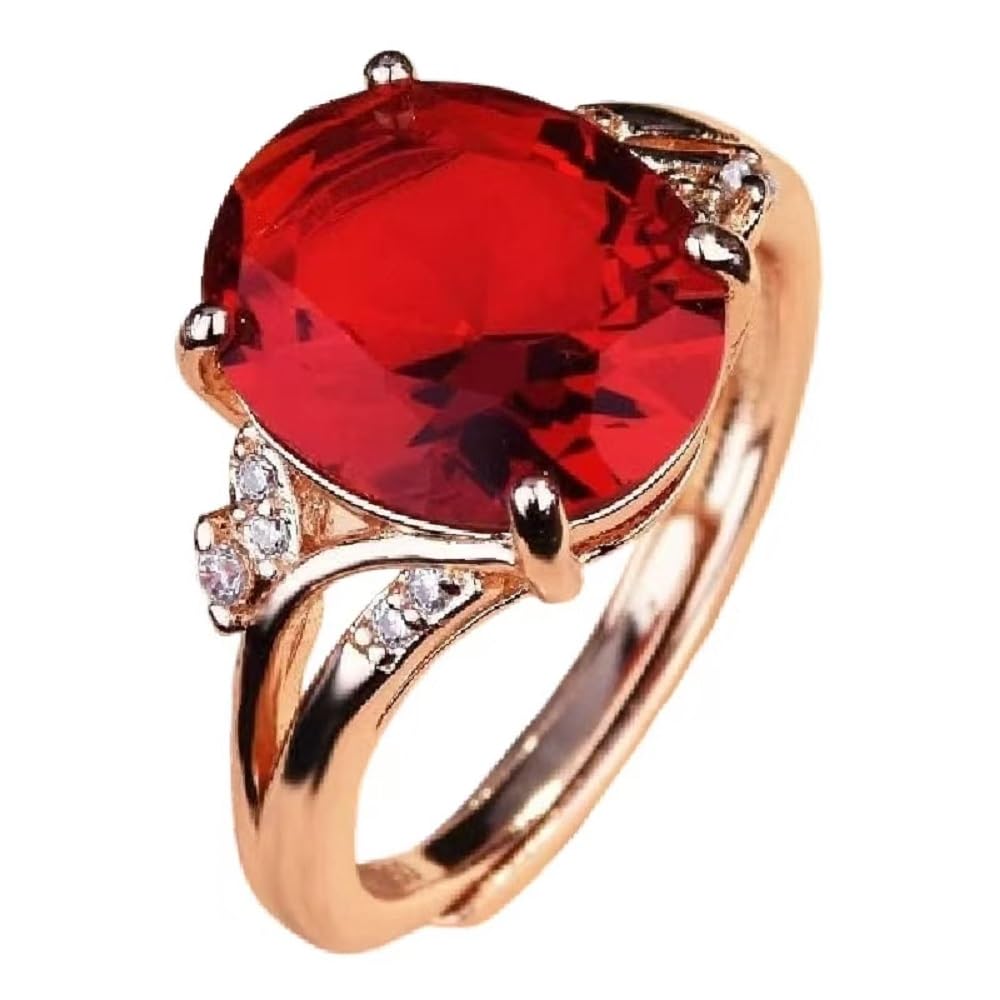 Ladies Oval Rubellite Gemstone Open Ring in Sterling Silver Emerald Ring Women's Classic Luxury Jewelry 3 Carat Full Cushion Cut Eternity Engagement Wedding Ring 580 (Red)