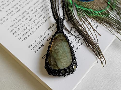 Natural Labradorite Macrame Pendant, Cord Wrapped Macrame Pendant, Bohemian Jewelry, Hand Wrapped Pendant