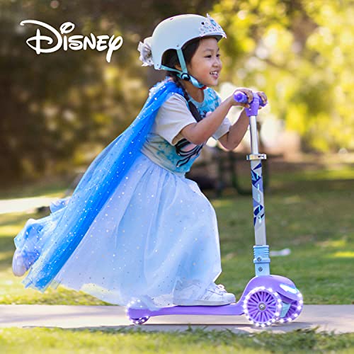 Jetson Disney Frozen 3-Wheel Kick Kids Scooter, LED Lights on Stem, Light-Up Wheels, Height-Adjustable Handlebar, Lean-To-Steer System, Easy-Folding Mechanism, Ages 3+, Purple, JFRZN-3KIK