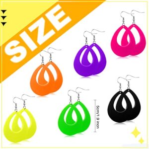 Yinkin 6 Pairs 80s 90s Neon Earrings for Women Retro Neon Earring for 80s 90s Women Outfit Accessories, 6 Colors(Teardrop)