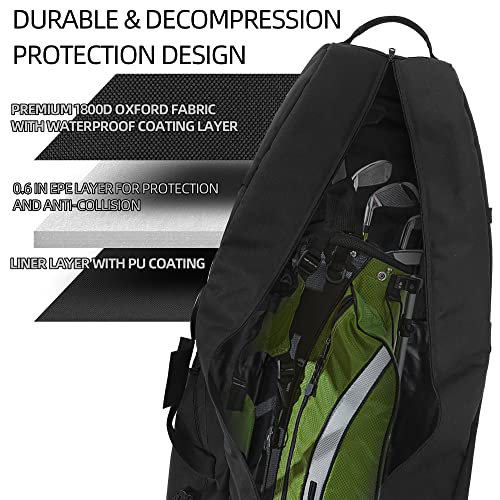 TurnWay Foldable Padded Golf Travel Bag, Heavy Duty 900D Polyester Golf Club Bag Waterproof Golf Carry Bag Cart Bag with Wheels, Soft-Sided Spacial Size for Golf Gear Transportation(Black)