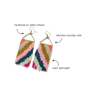 INK+ALLOY Beaded Boho Earrings for Women, Whitney Medium Fringe Dangle Statement Earrings, Handmade Jewelry for the Modern Bohemian, 3.25-Inch Length (Rainbow Diagonal Stripes)