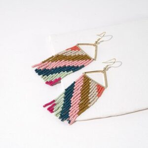 INK+ALLOY Beaded Boho Earrings for Women, Whitney Medium Fringe Dangle Statement Earrings, Handmade Jewelry for the Modern Bohemian, 3.25-Inch Length (Rainbow Diagonal Stripes)