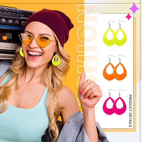 Yinkin 6 Pairs 80s 90s Neon Earrings for Women Retro Neon Earring for 80s 90s Women Outfit Accessories, 6 Colors(Teardrop)