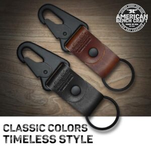 American Bench Craft Clip On Tactical Keychain | Full Grain Leather Keychain for Men | Car Keychain Made in USA | Key Fob Keychain with HK Snap & Durable Riveted Construction for Everyday Use | Brown