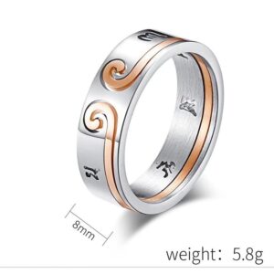 JUNTEN Promise Ring for Couples Set Stainless Steel Buddhist Sanskrit Mantra Bands Sun Wukong Ring Lover Rings Size 9