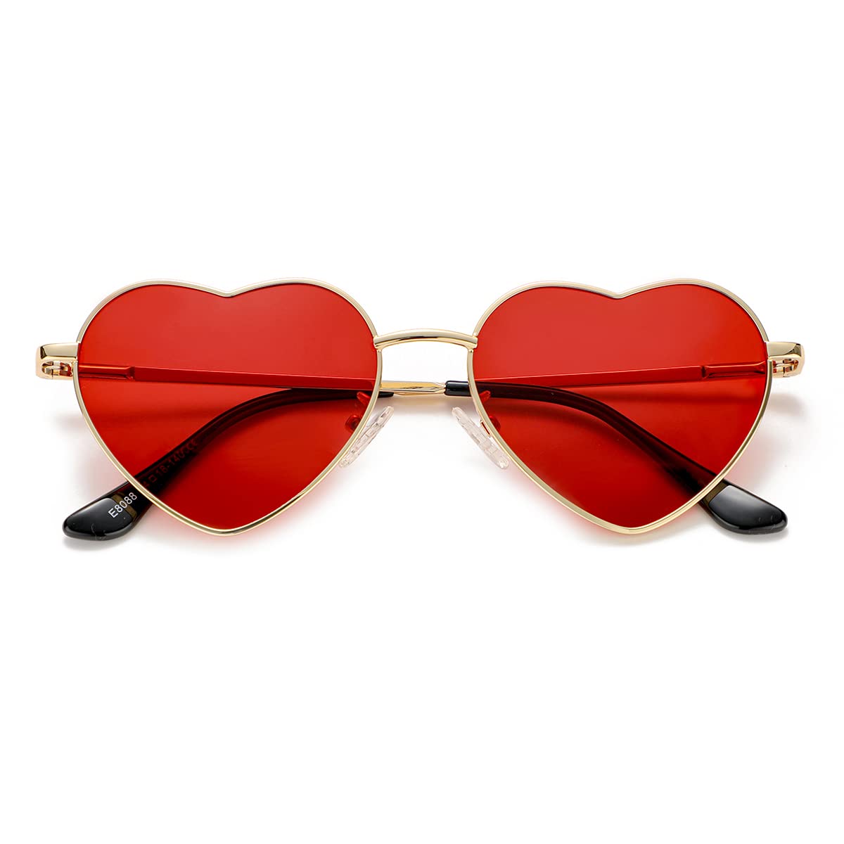 Polarized Heart Shaped Sunglasses for Women, Vintage Fashion Cute Lovely Sun Glasses Metal Frame UV400 Protection(Gold/Red)