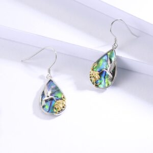 Sterling Silver Teardrop Abalone Earrings for Women Hummingbird/Dragonfly/Tree of Life Drop Dangle Earrings Mother'S Day Christmas Jewelry Gifts (Hummingbird)