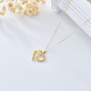 SISGEM 14K Real Gold Heart Necklace for Women,Yellow Gold Love Pendant Necklace Triple Hearts Jewerly Gifts for Birthday Anniversary 16+1+1 inch