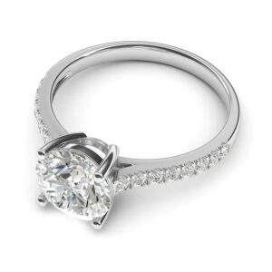 Sterling Silver 2CT Classic 4-Prong Genuine Moissanite Engagement Ring with Side Stones Promise Bridal Ring (6)