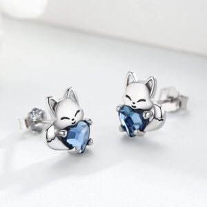 Fox Earrings Sterling Silver Cute Animal Crystal Earrings Hypoallergenic Studs Earrings for Sensitive Ears Fox Jewelry Gifts for Women Girls