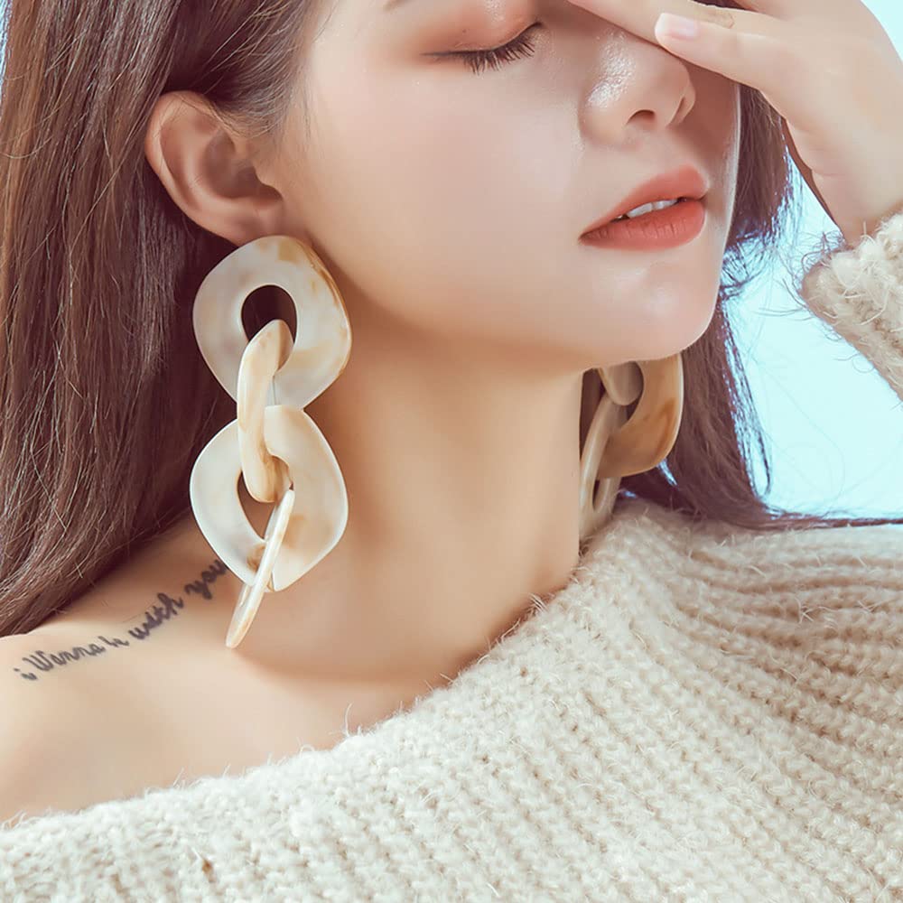 Exaggerated Acrylic Dangle Earring Jewelry for Women Irregular Circle Pendant Drop Resin Earrings (Beige)