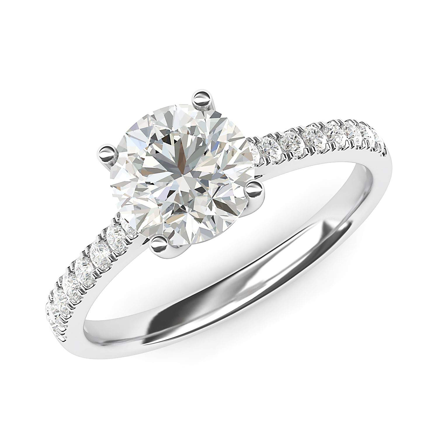 Sterling Silver 2CT Classic 4-Prong Genuine Moissanite Engagement Ring with Side Stones Promise Bridal Ring (6)