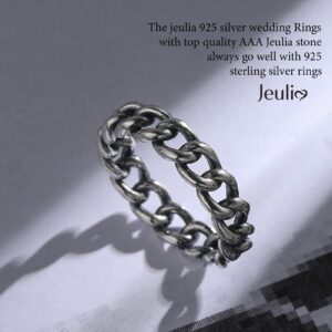 Jeulia Cuban Link Chain Band Rings Sterling Silver Knotted Curb Rings for Men Womens Wedding Jewelry Engagement Anniversary with Gift Box (Link Chain, 7)