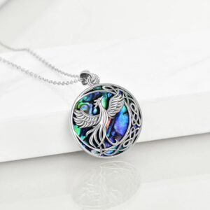 ONEFINITY Celtic Phoenix Jewelry Gifts Sterling Silver Moon Phoenix Necklace Abalone Shell Nirvana of Phoenix Pendant for Women