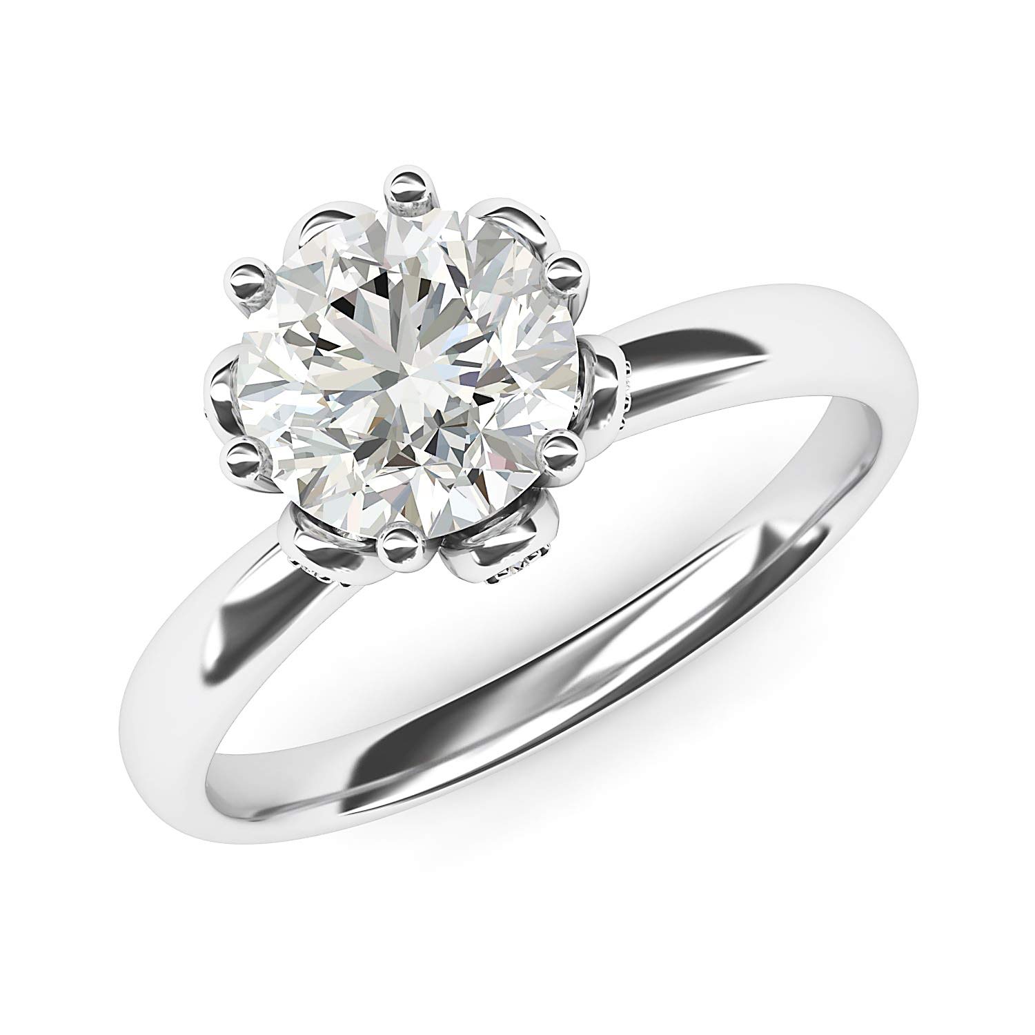 10k White Gold Romantic Flower Style 6-Prong Set 2.0 CT Genuine Moissanite Engagement Ring (4.5)