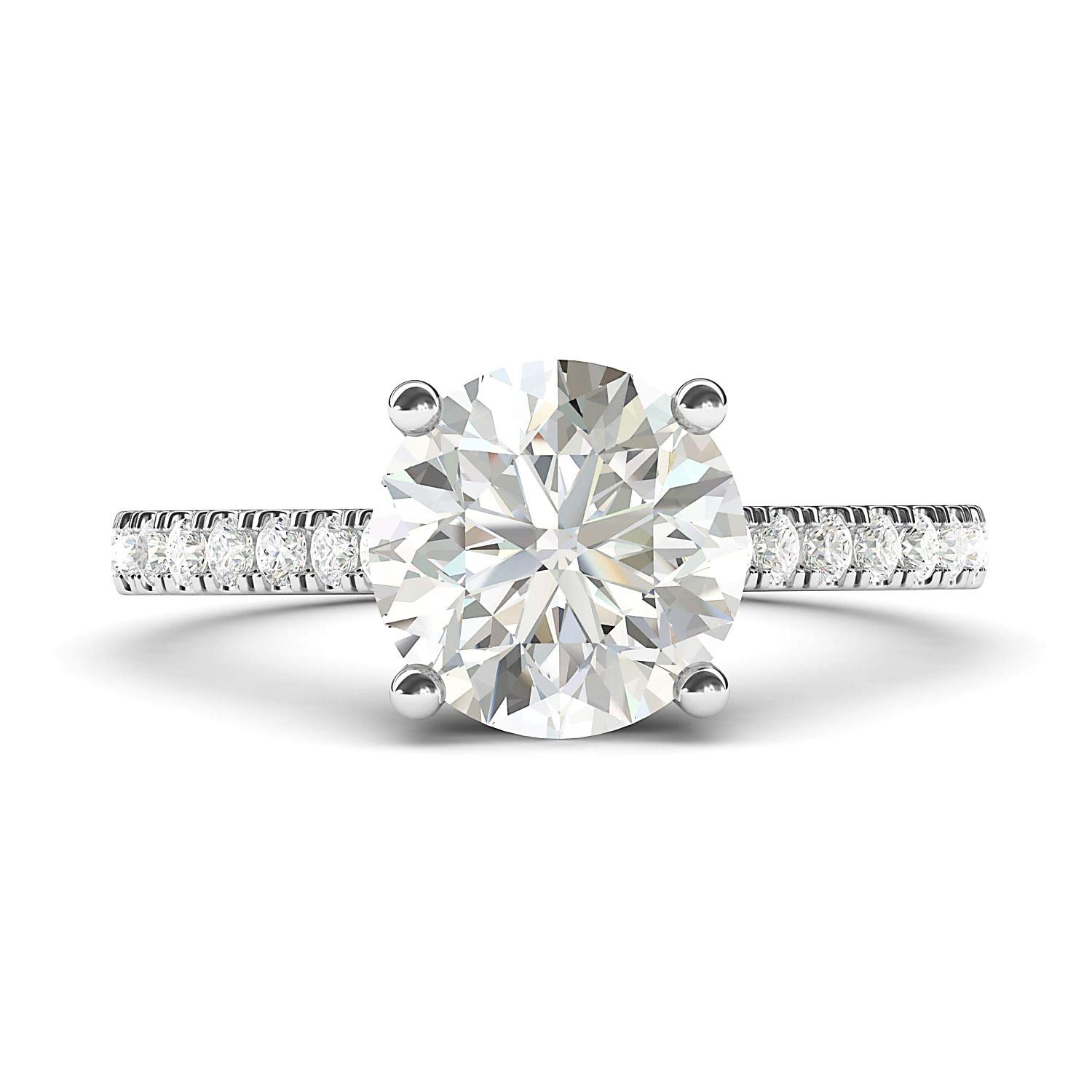 14k White Gold 2CT Classic 4-Prong Genuine Moissanite Engagement Ring with Side Stones Promise Bridal Ring (8)